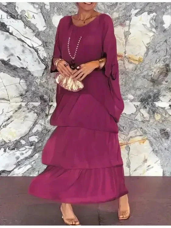 Caroline loose round neck maxi dress, fluid silhouette, elegant chic style for women