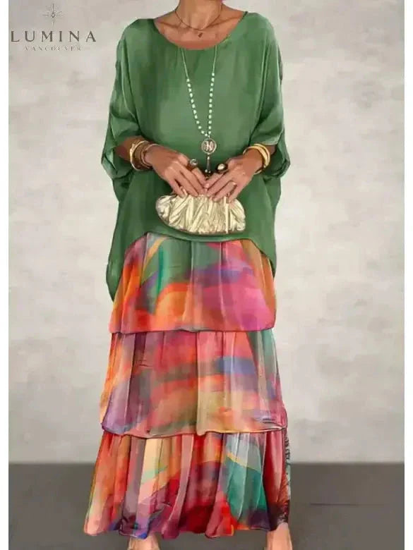 Women's loose round neck maxi dress elegant fluid silhouette chic everyday comfort feminine fit