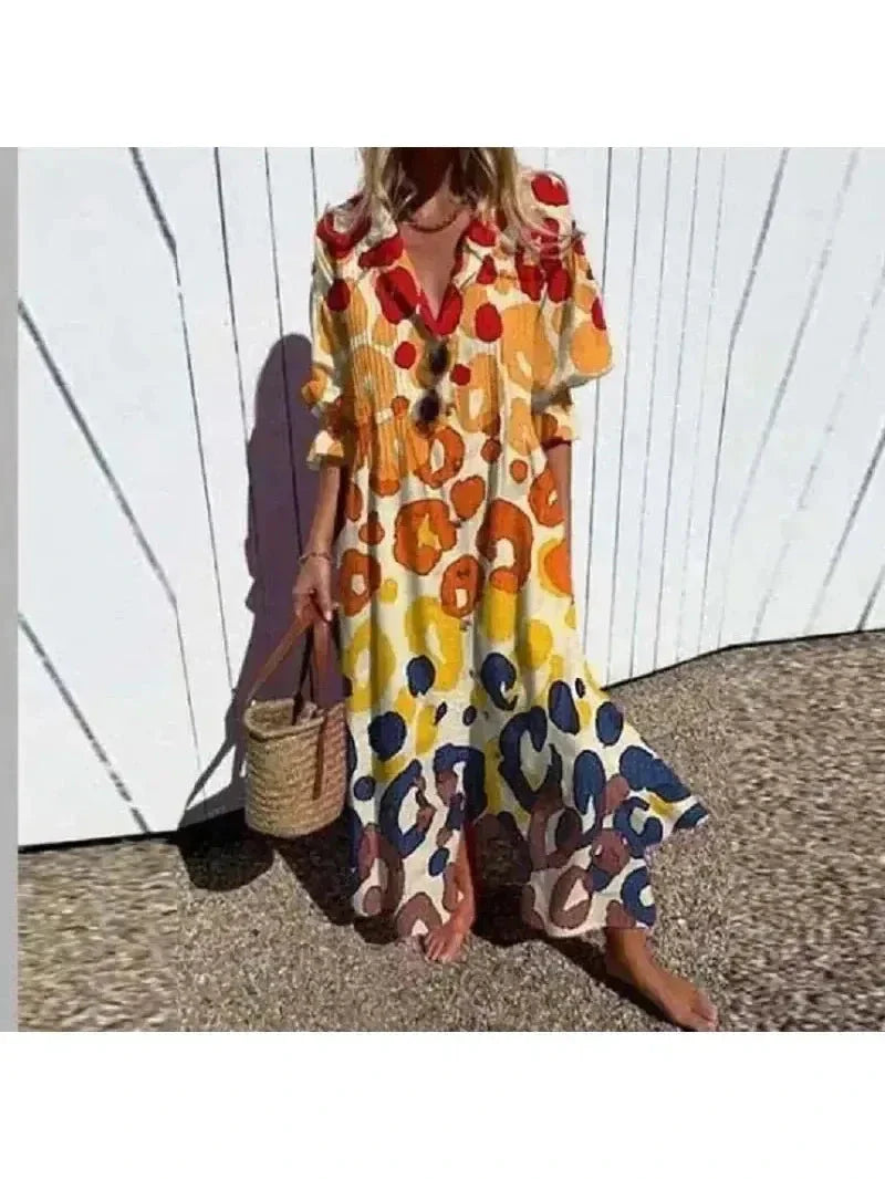 Colorful boho maxi dress women flowing silhouette vibrant print lightweight bohemian style
