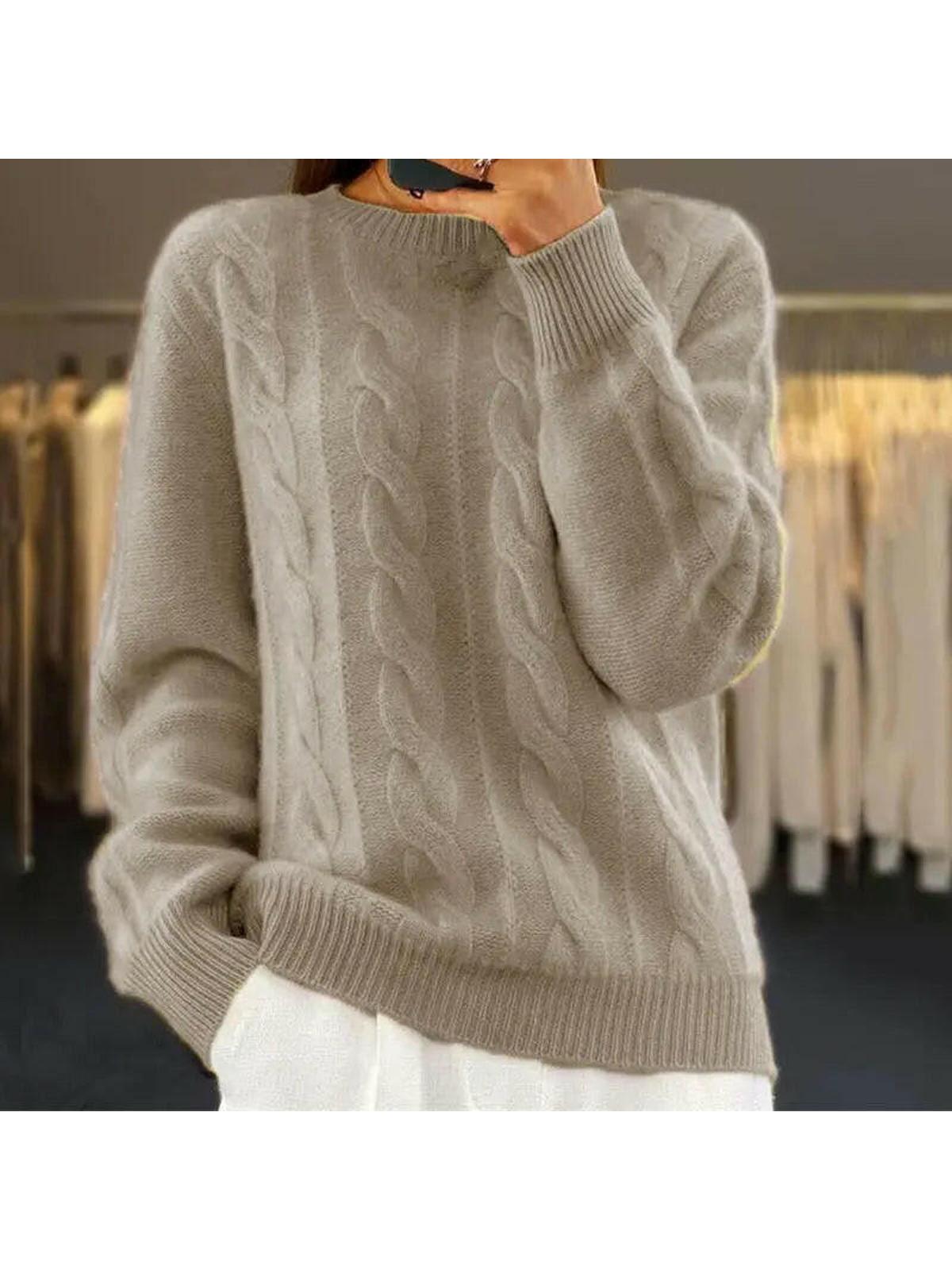 Women's elegant cotton-blend knit sweater, soft textured slightly loose fit classic neckline