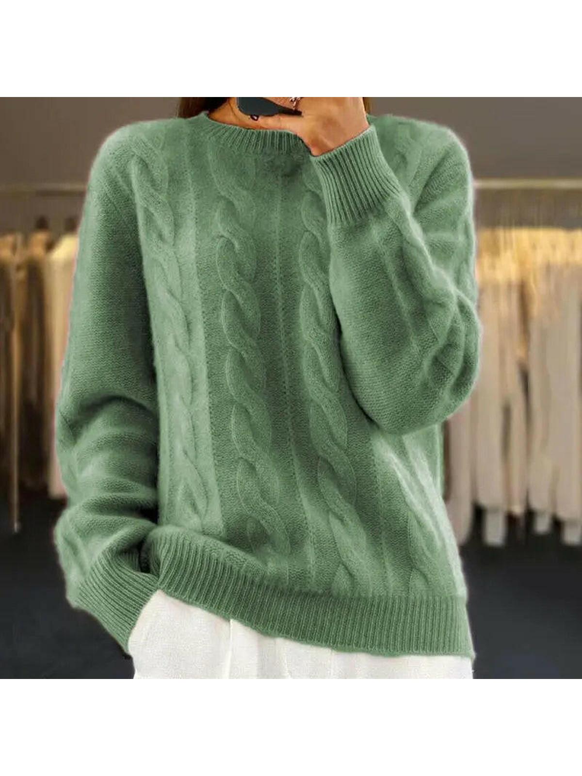 Women's elegant cotton-blend knit sweater, slightly loose fit, classic neckline, soft textured warmth