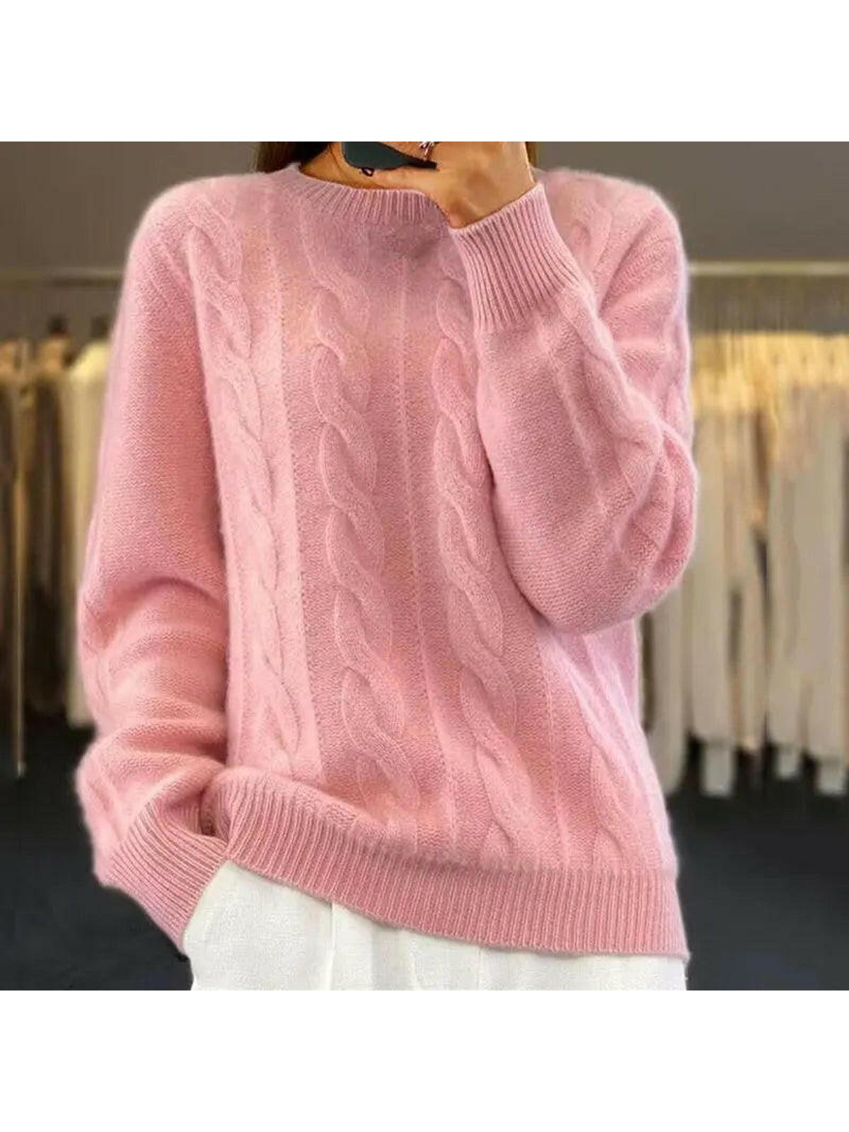 Women's elegant cotton-blend knit sweater, soft textured classic neckline, slightly loose flattering fit