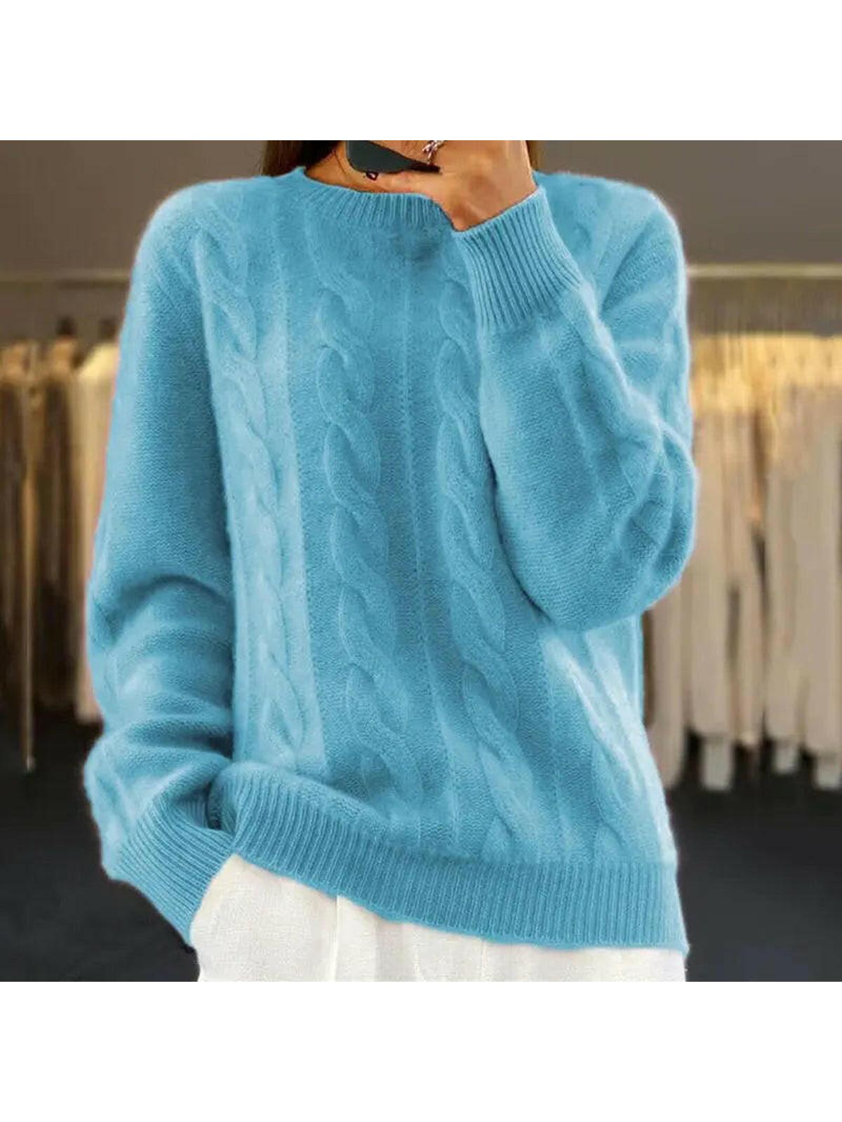 Women's elegant cotton-blend knit sweater, slightly loose fit, soft textured classic neckline