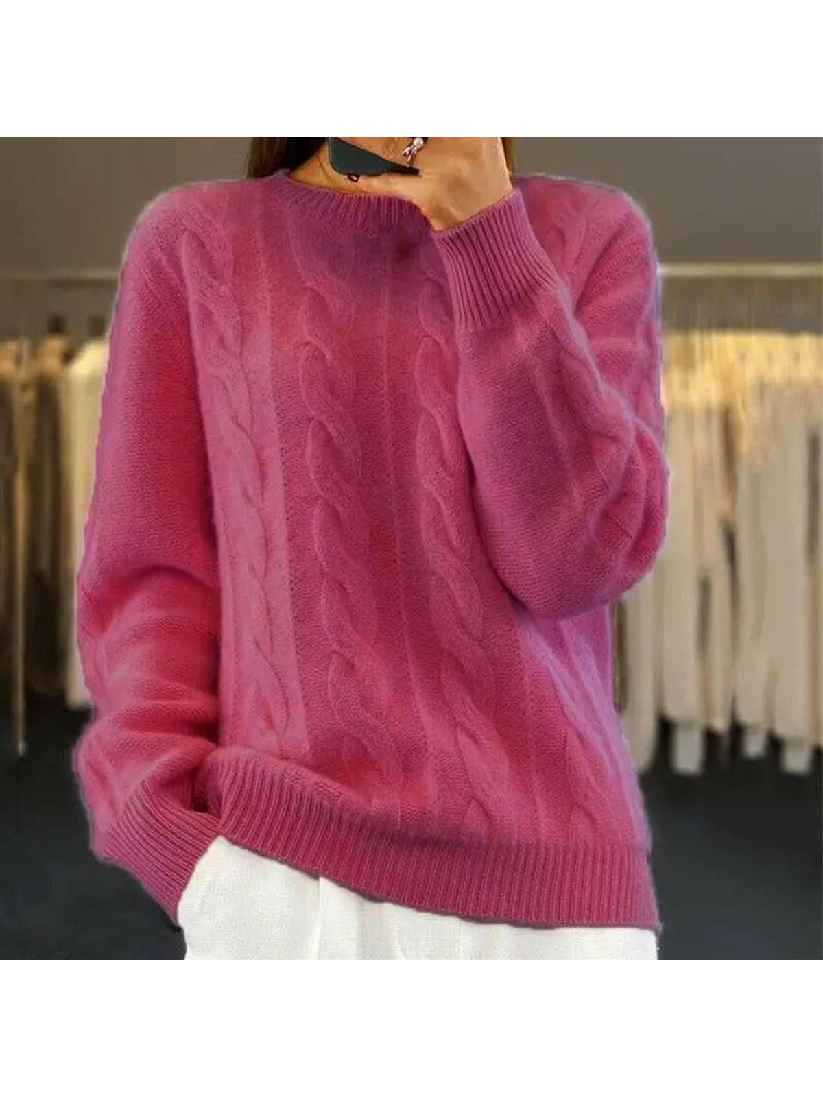 Women's elegant cotton-blend knit sweater, slightly loose fit, soft textured classic neckline