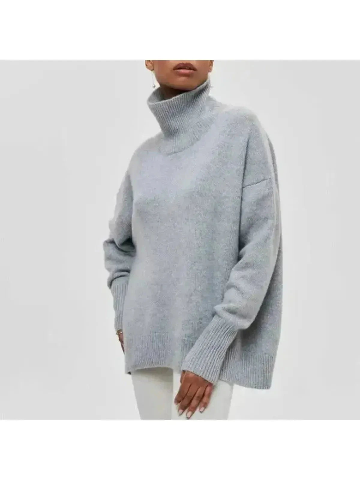 Women's oversized turtleneck sweater cozy cotton-blend knit for layering autumn winter warmth
