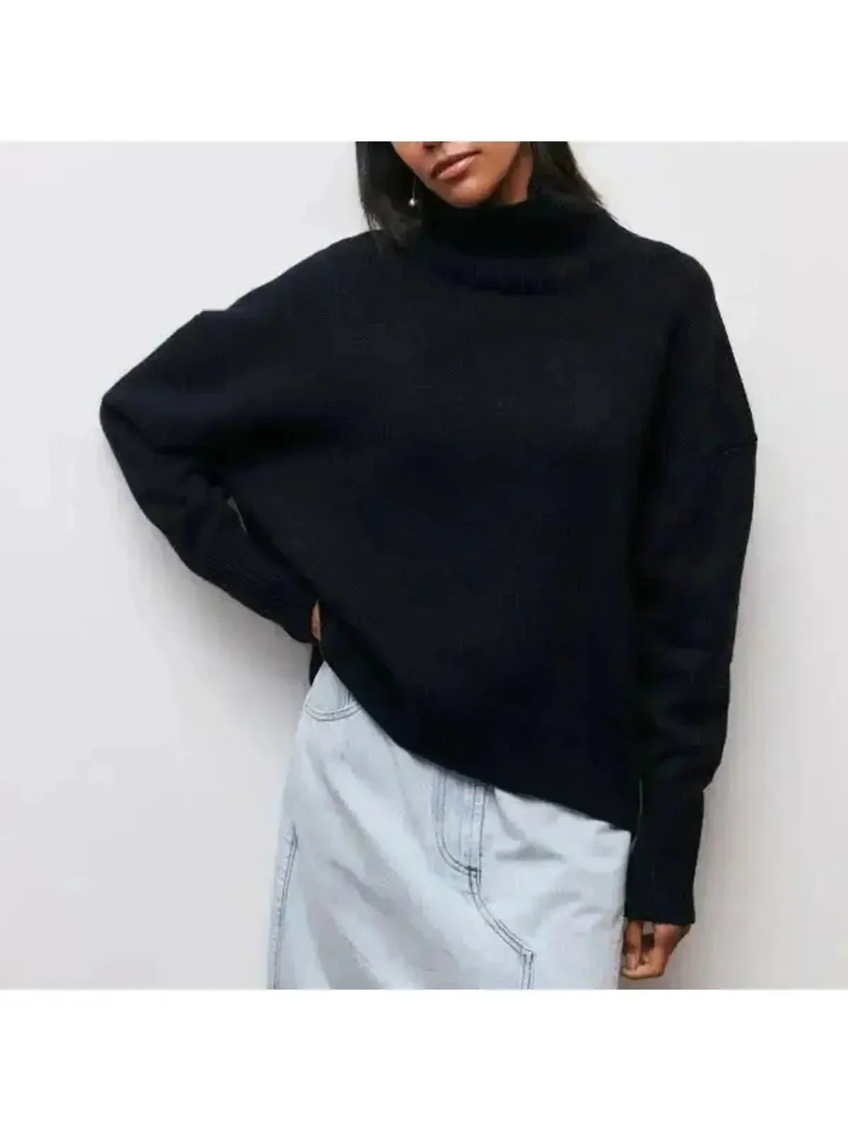 Women's oversized turtleneck sweater cozy cotton-blend knit for effortless layering warmth