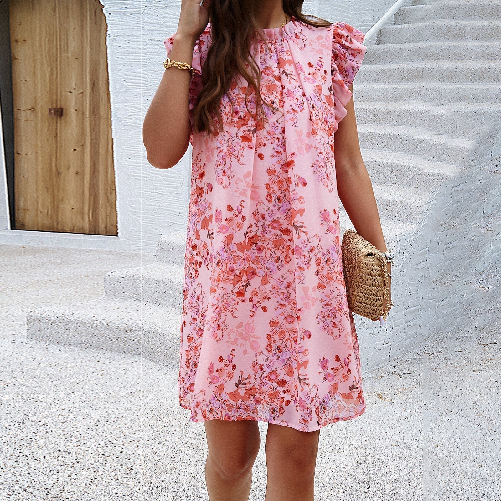 Elara sleeveless A-line mini dress chiffon overlay gathered neckline breezy feminine summer style