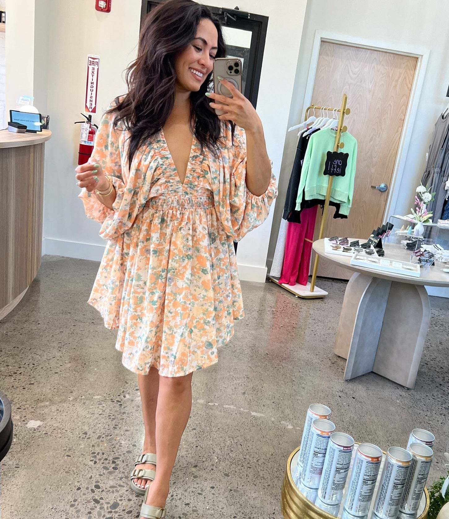Floral chiffon short dress V-neck ruched waist pastel print women's garden party mini