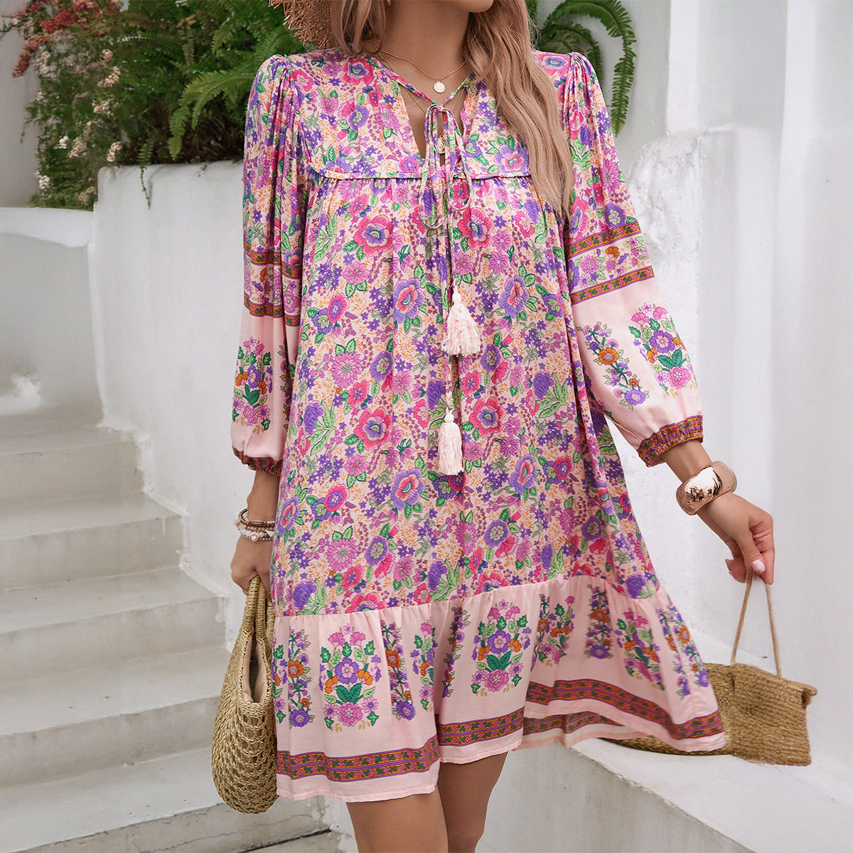 Celeste Moonlight boho floral dress lightweight flowy V-neck tiered hem women's summer style