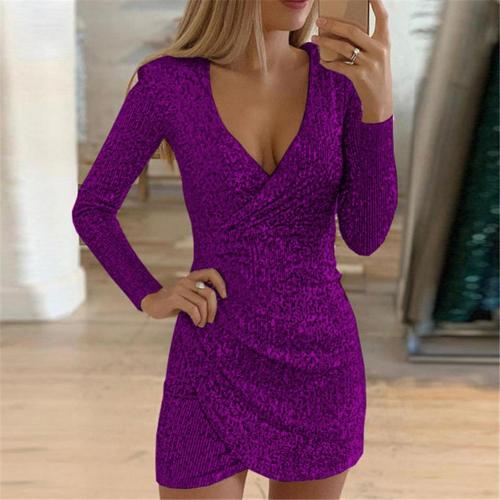 Black sparkle bodycon mini dress deep V-neck sculpting silhouette for glamorous evening wear