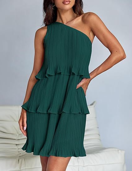 Urbann Vibe pleated one-shoulder mini dress A-line silhouette asymmetric neckline day-to-night