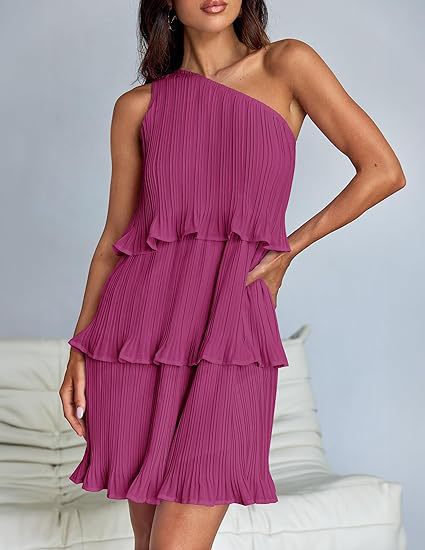 Urbann Vibe pleated one-shoulder mini dress A-line silhouette day-to-night asymmetric neckline