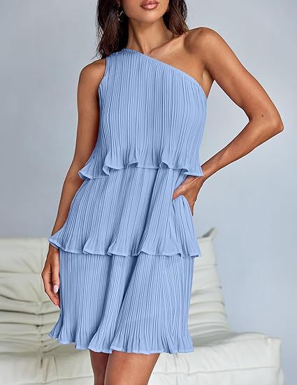 Urbann Vibe pleated one-shoulder mini dress A-line silhouette asymmetric neckline day-to-night
