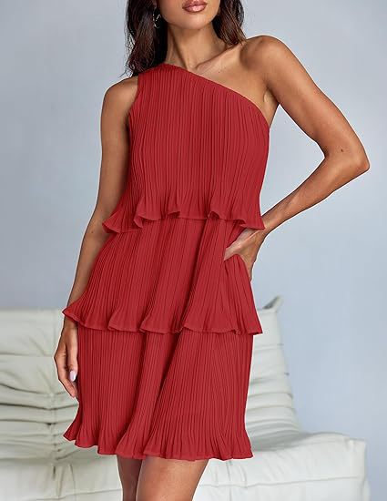 Urbann Vibe pleated one-shoulder mini dress A-line silhouette asymmetric neckline day-to-night