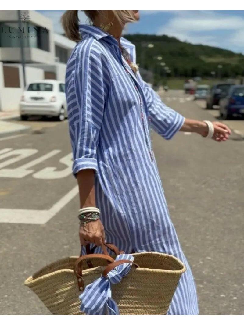 Women's white striped lace shirt dress lightweight airy fabric for spring garden parties
