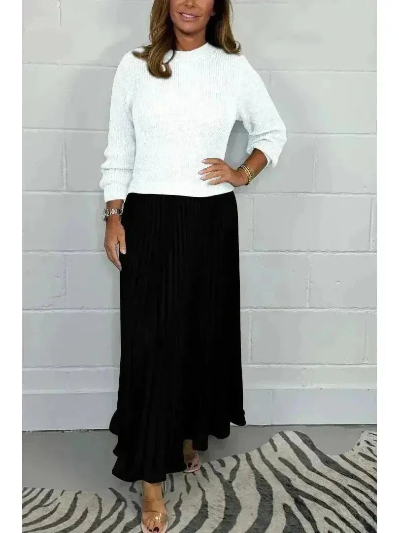 Women's knit colorblock long sleeve dress with flattering silhouette for casual and social wear