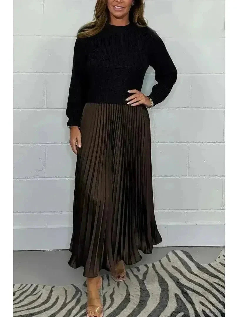 Women's knit colorblock long sleeve dress with flattering silhouette for casual and social wear