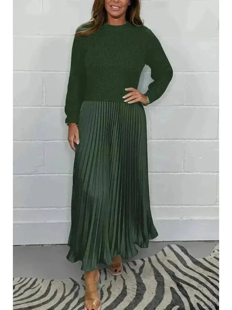 Women's knit colorblock long sleeve dress with flattering silhouette for casual and social outings