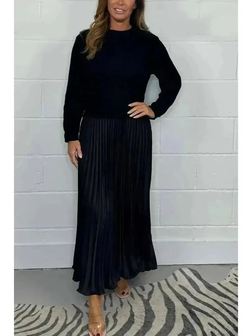 Women's knit colorblock long sleeve dress with flattering silhouette for casual outings