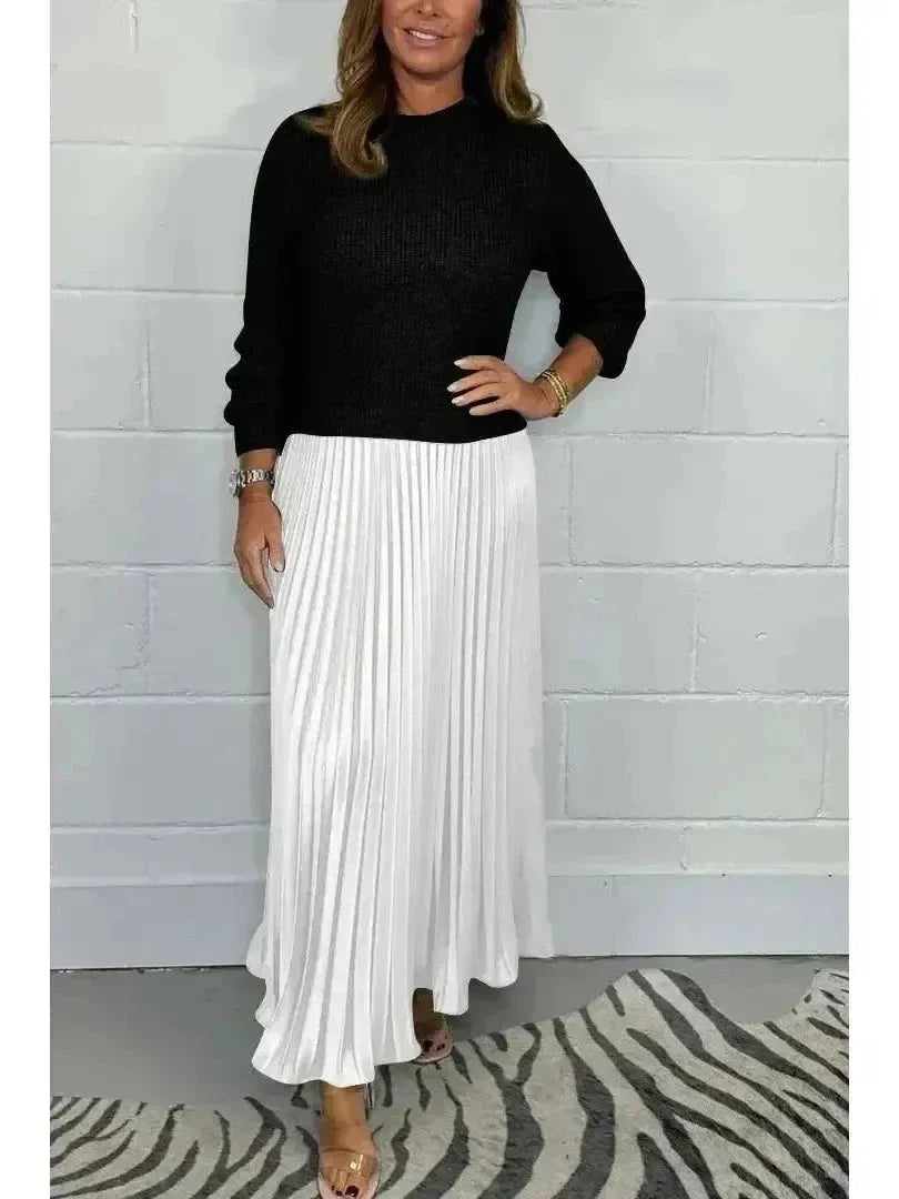 Women's knit colorblock long sleeve dress with flattering silhouette for casual and social outings