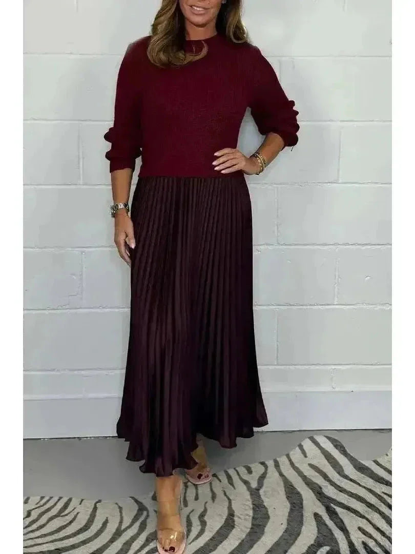 Women's knit colorblock long sleeve dress with flattering silhouette for casual and social outings