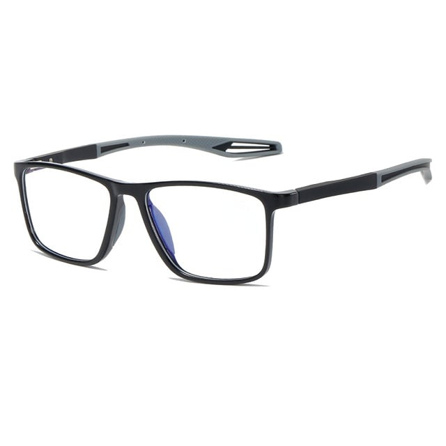 Men's two-tone rectangular multifocal reading glasses with textured grip temples, ultralight frame