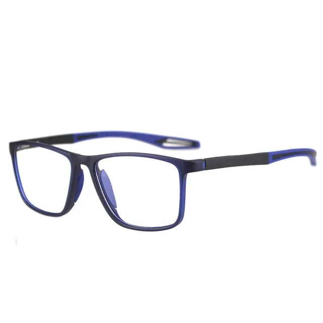 Men's two-tone rectangular multifocal reading glasses with textured grip temples, ultralight frame
