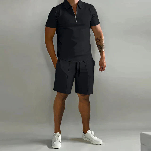 Men's luxury matching polo shirt and shorts set, breathable summer two-piece smart-casual outfit