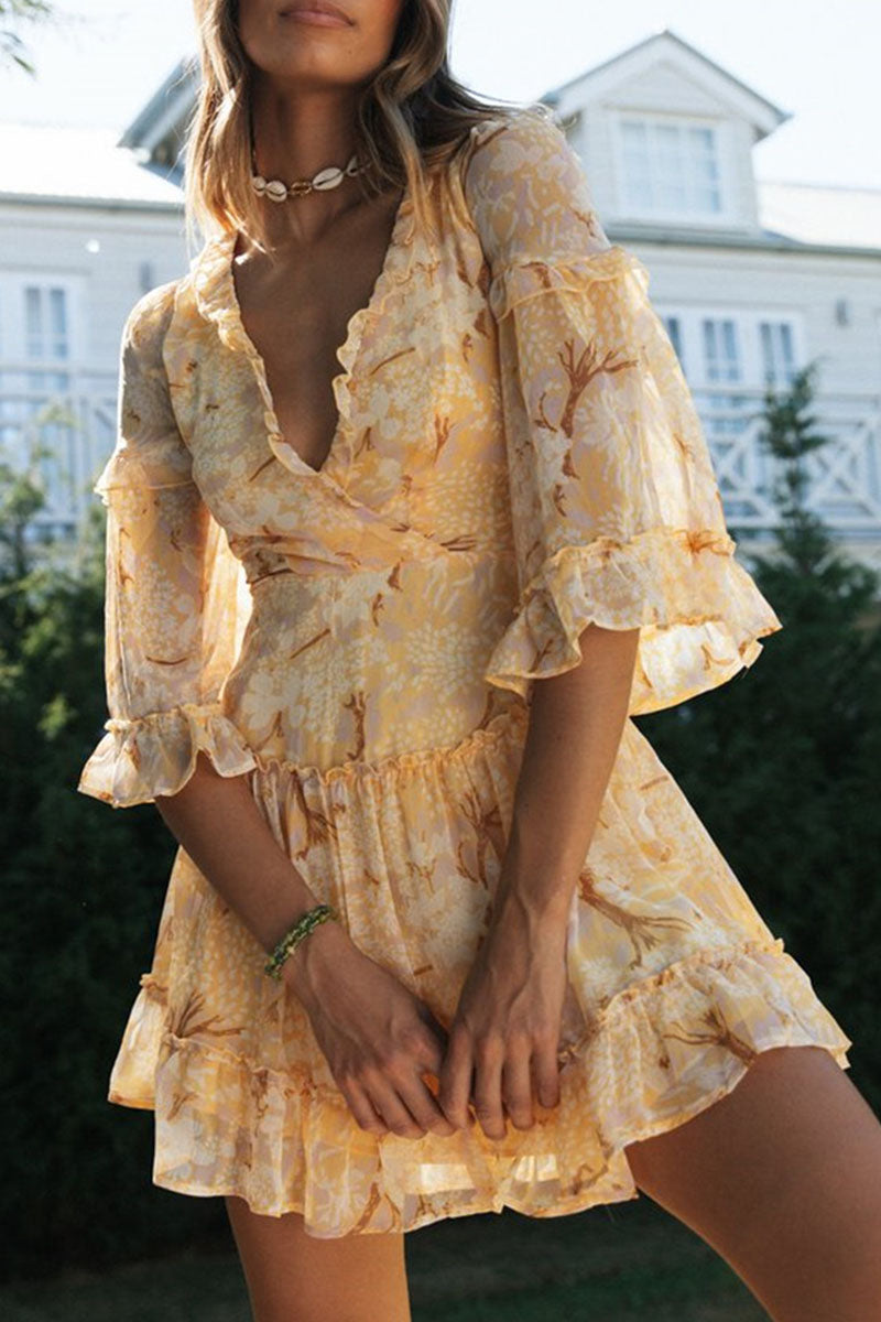 Lyra floral print V-neck dress women flowy silhouette lightweight rayon blend casual elegance