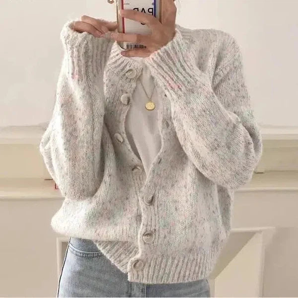 Ivory women's relaxed open-front knit cardigan, long sleeve ultra-soft cozy fall layer