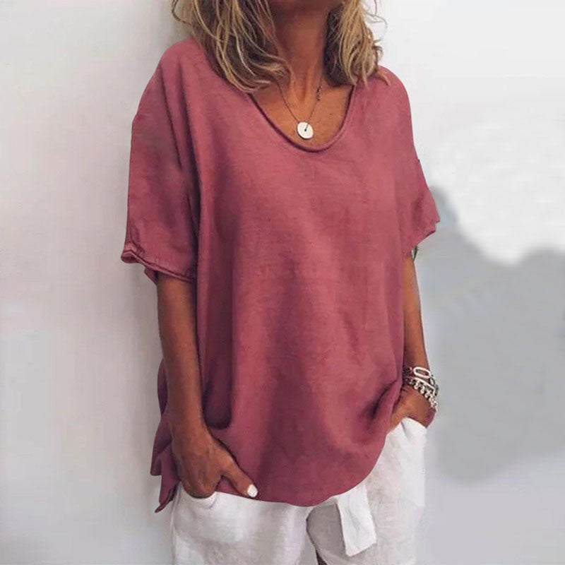 Beatrice women's lightweight white blouse V-neck breathable summer top effortless casual style