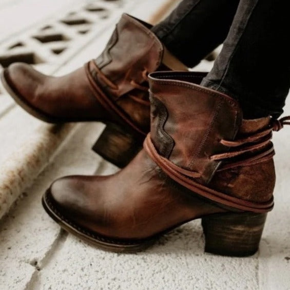 Harlow | Women's Western Ankle Boots Block Heel Lace-Up Booties