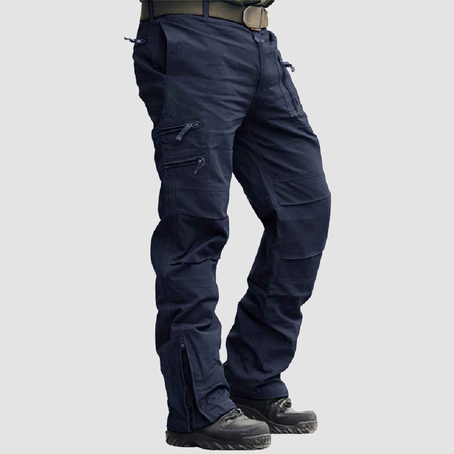 Men's tactical cargo pants with 9 pockets, durable olive green relaxed fit for hiking and outdoor use