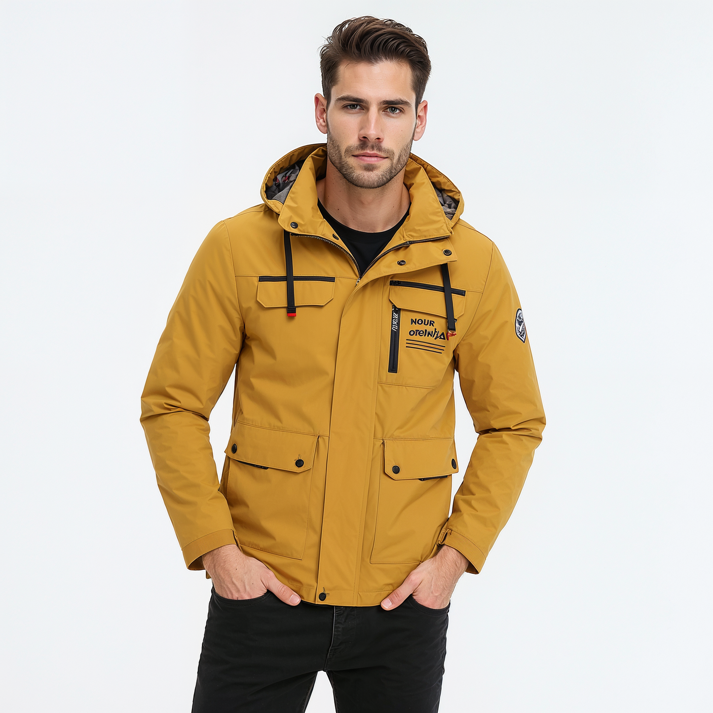 Men's navy insulated waterproof winter jacket Nordic-inspired slim fit with water-repellent shell