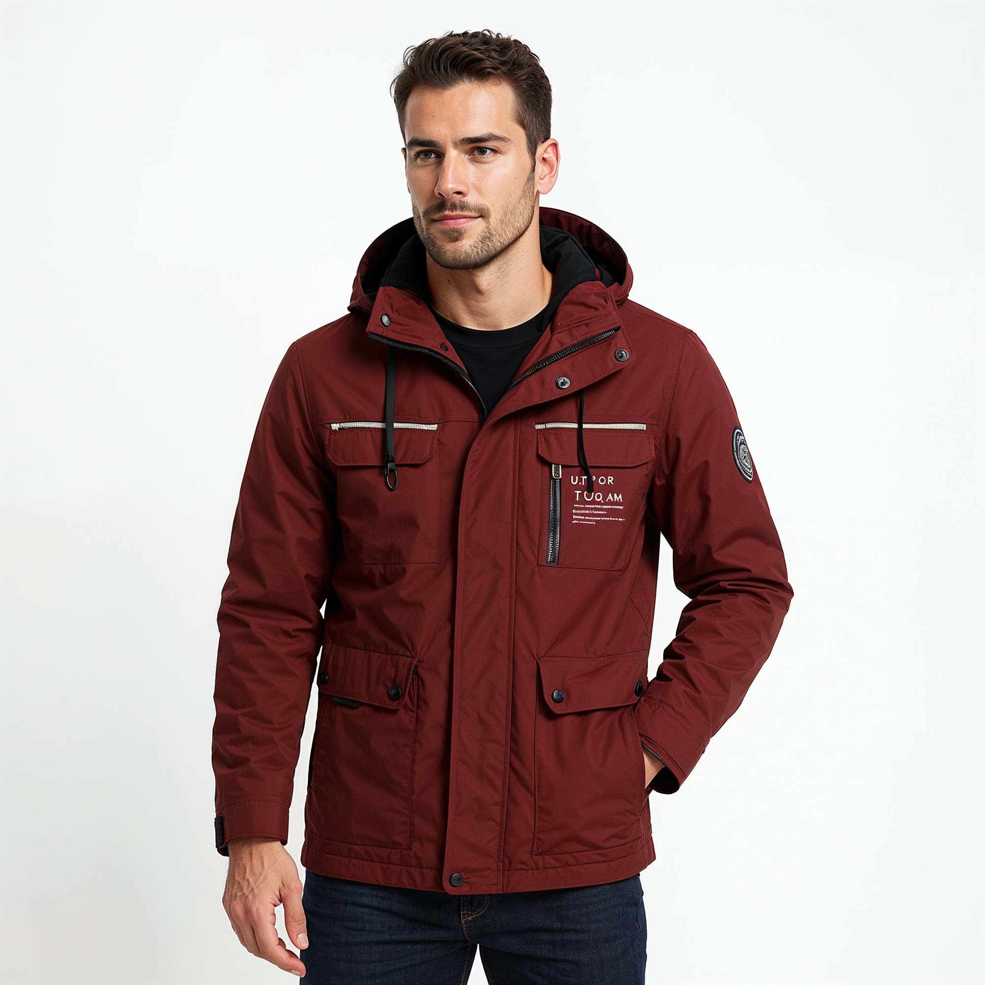 Men's navy insulated waterproof winter jacket Nordic-inspired slim fit with water-repellent shell