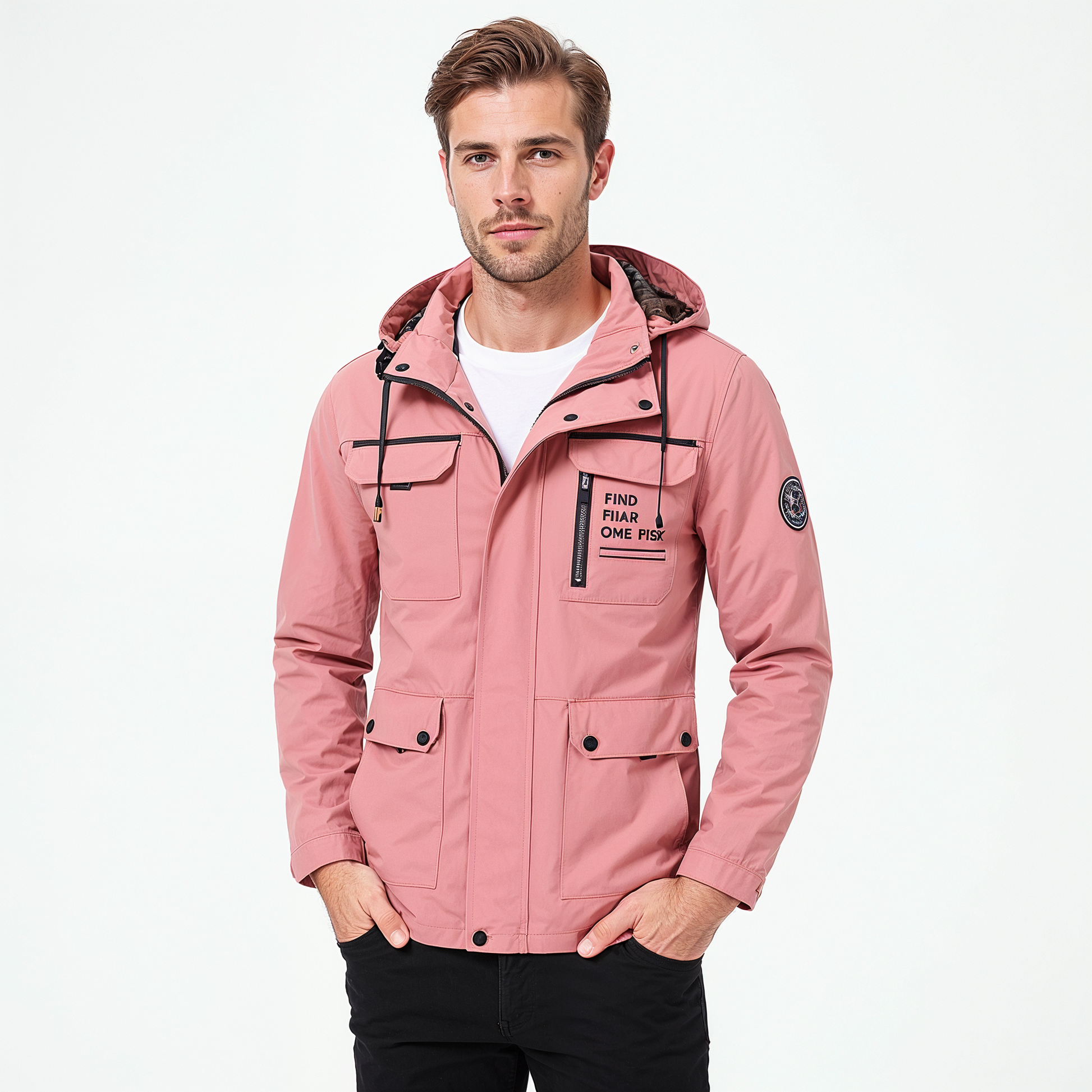 Men's navy waterproof winter jacket insulated Nordic-style coat with water-repellent shell for cold weather
