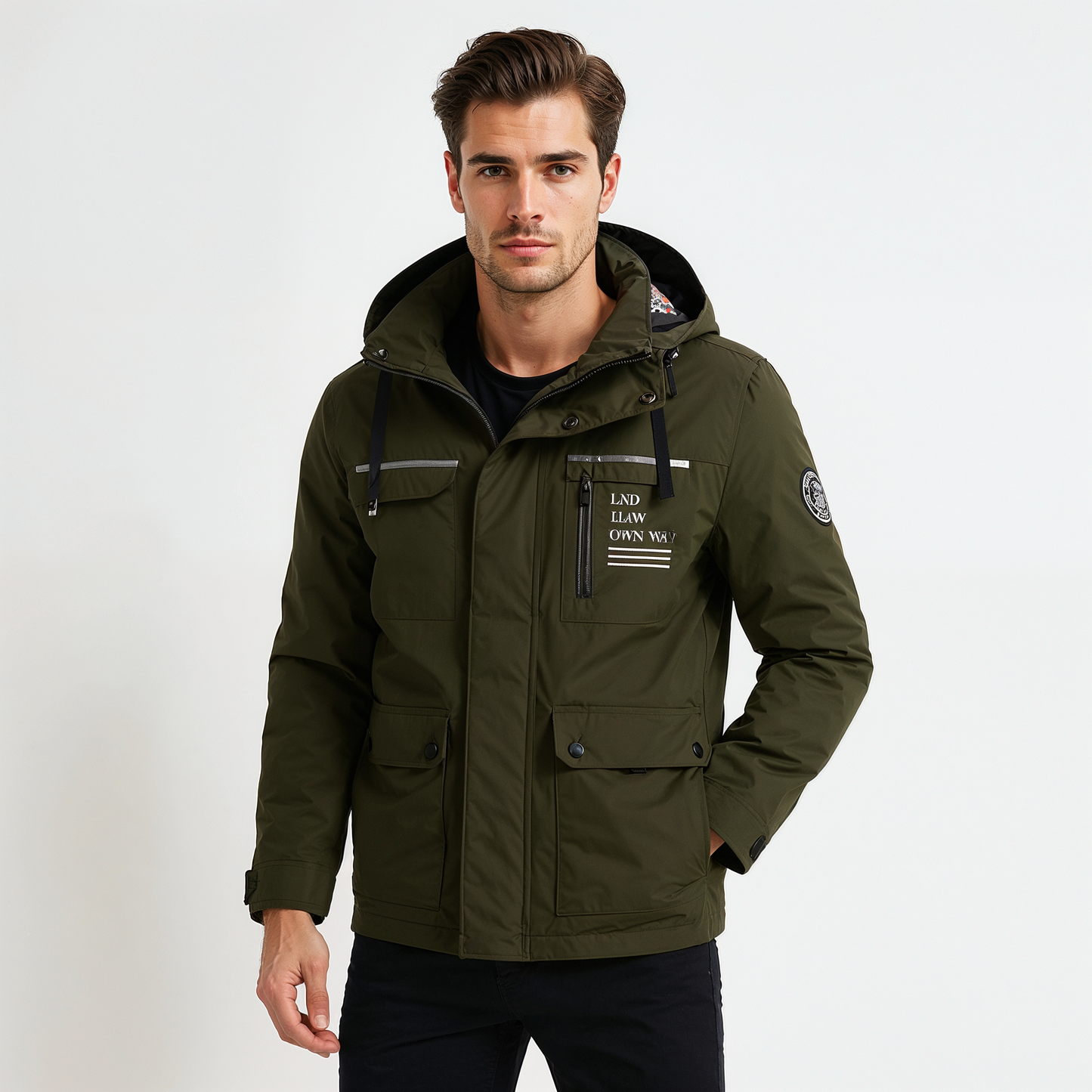 Men's navy insulated waterproof winter jacket Nordic-inspired slim fit with water-repellent shell