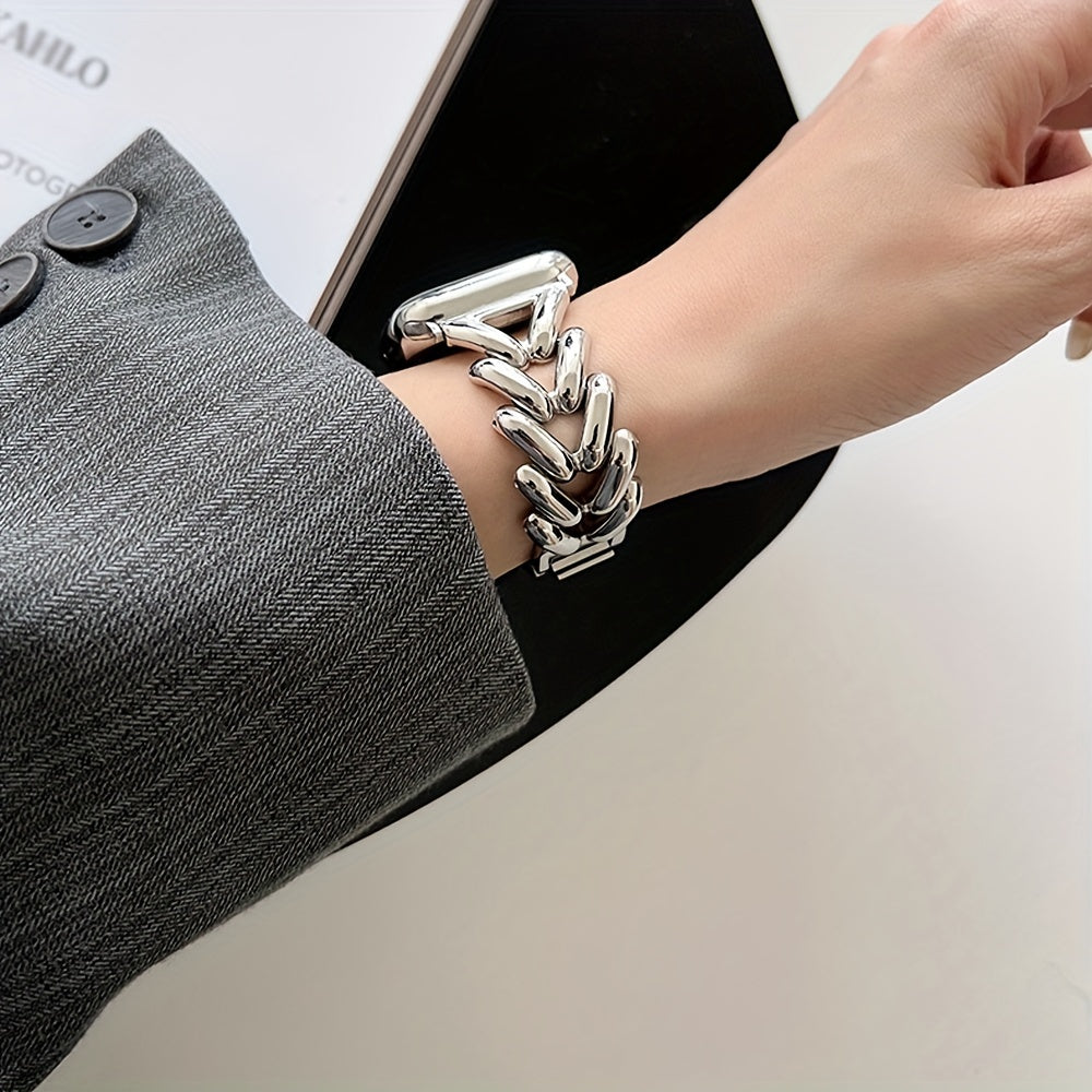 Victoria V-Link Watch Band polished stainless steel bold chain design secure snap clasp