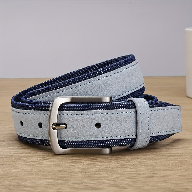 Slate gray suede microfiber leather belt with matte buckle, casual everyday style for jeans or chinos