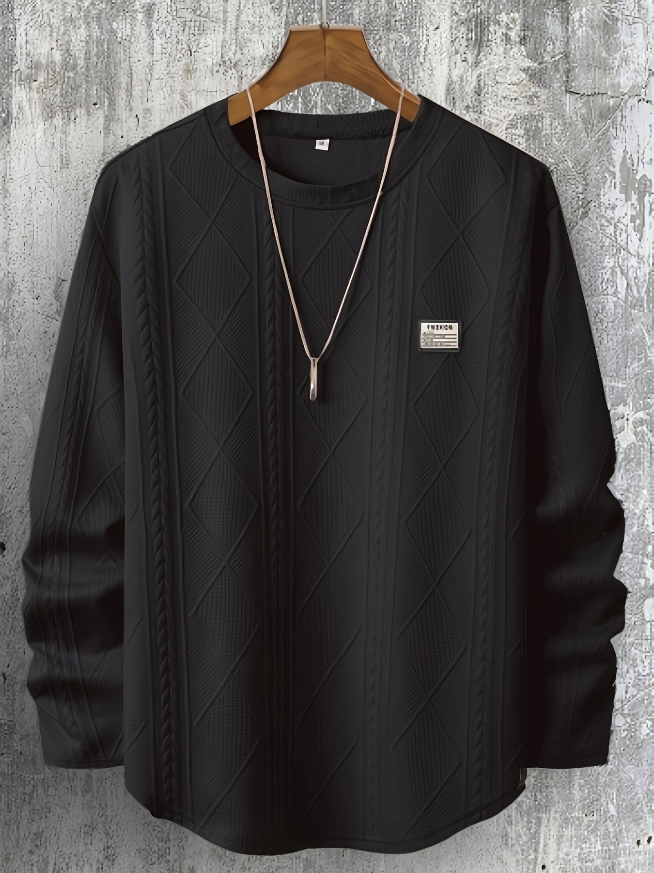 Verso cable knit crewneck sweatshirt with diamond texture pattern, midweight double-knit, modern slim silhouette