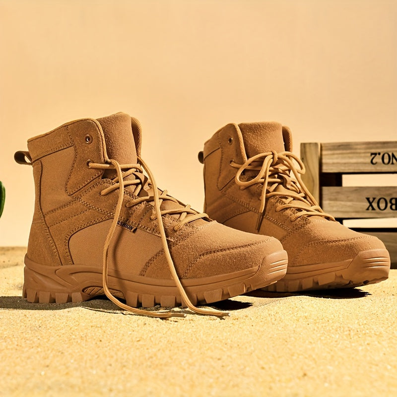 Legion tactical boot in tan suede with protective toe cap and deep lug grip sole for law enforcement