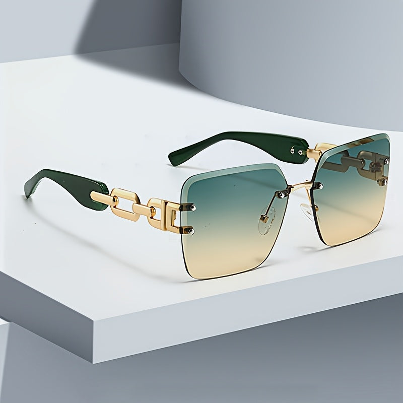 La Vie rimless square sunglasses gold chain-link temples UV400 gradient lenses streetwear fashion