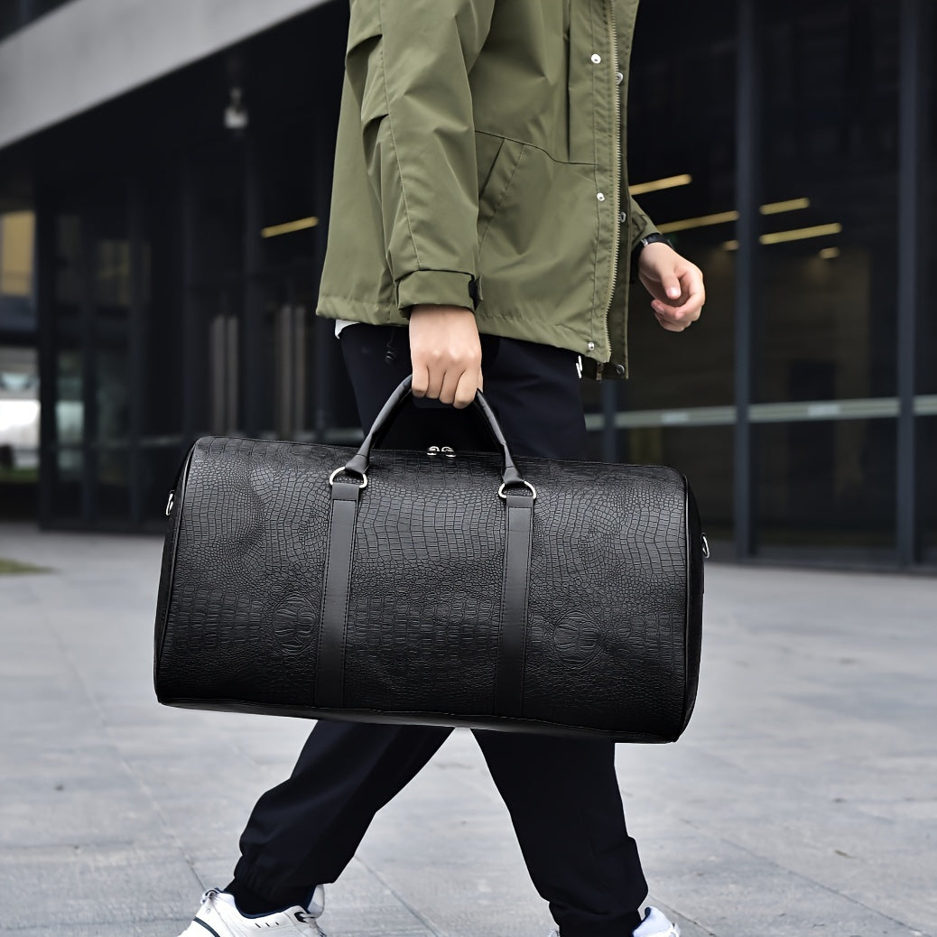 Croc embossed vegan leather weekender duffle bag waterproof scratch-resistant travel bag for women