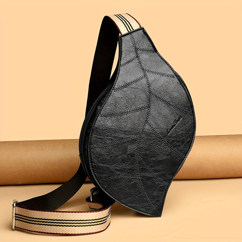 Botanica vegan leather leaf crossbody bag structured silhouette embossed vein detailing striped strap