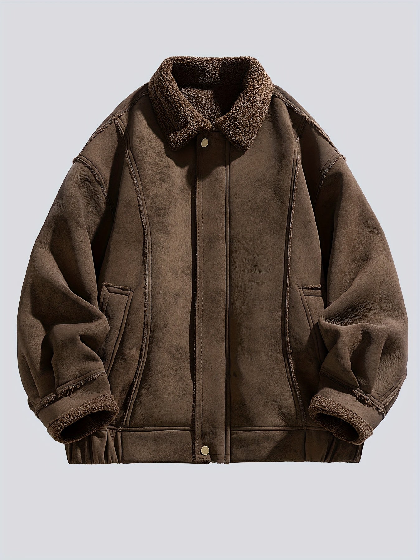 Men's brown faux suede aviator jacket oversized sherpa-lined heavyweight winter coat
