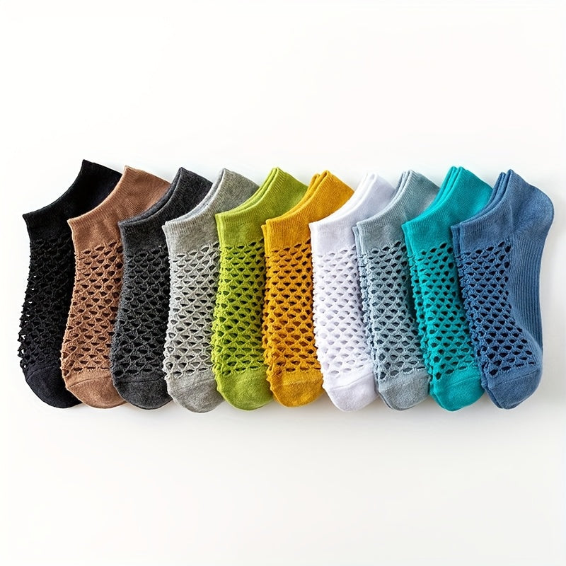 White cotton blend no-show ankle socks set with breathable mesh panels and reinforced heels