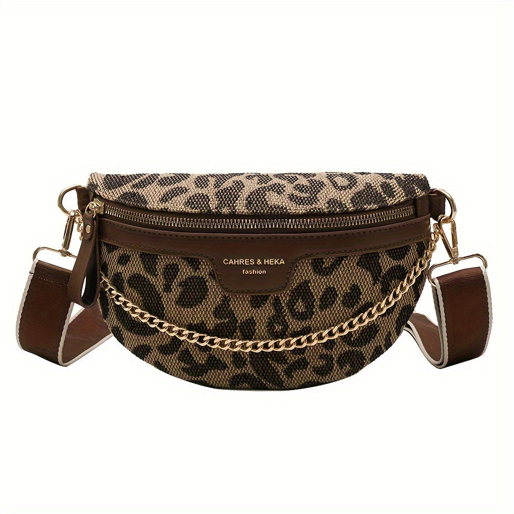 Jacquard chain belt bag leopard or houndstooth pattern gold-tone chain crossbody waist bag women