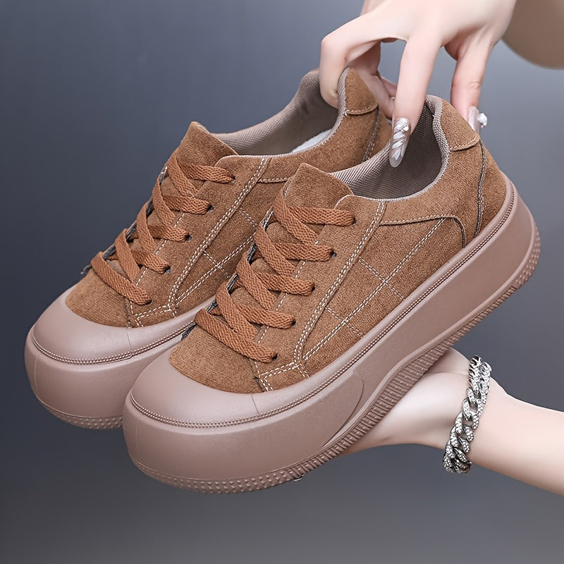 Ivanna women's suede platform sneakers in neutral tones with cushioned thick sole for elevated casual style