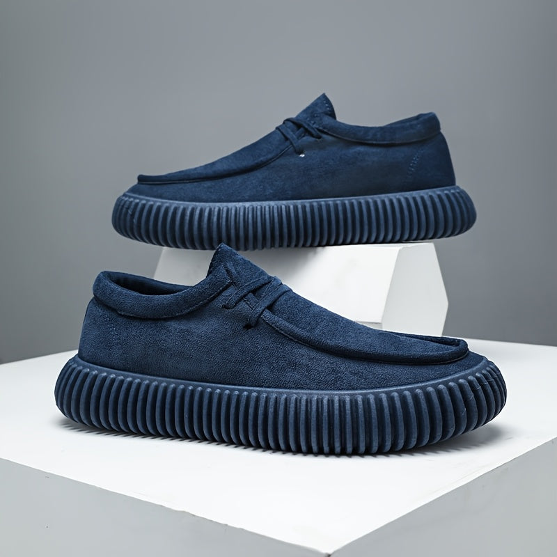 Men's tan suede moc-toe low sneaker with ribbed outsole and all-day cushioning breathable lining