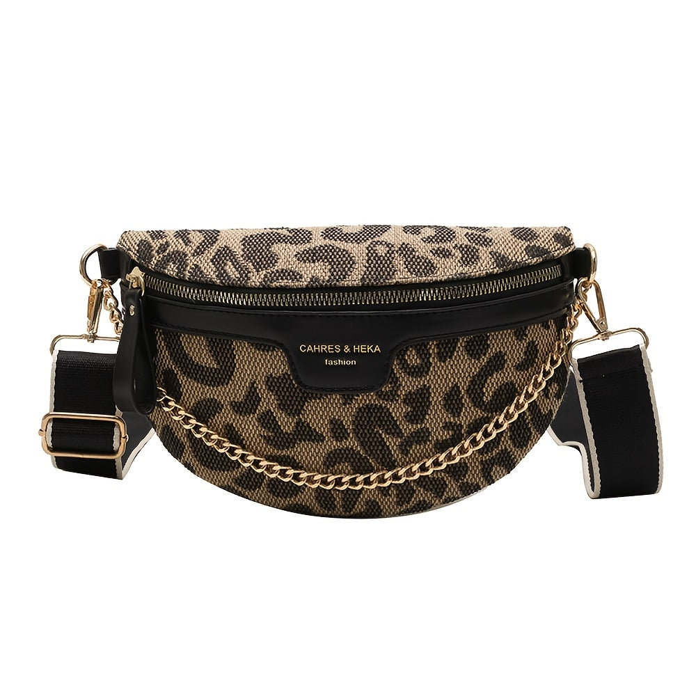 Jacquard chain belt bag leopard or houndstooth gold-tone crossbody waist bag for women